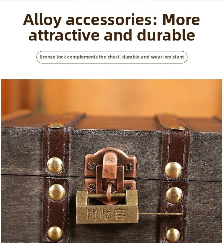 boîte bijoux vintage bois marron cadenas réutilisable bracelet collier boucles d'oreilles vintage classique grains