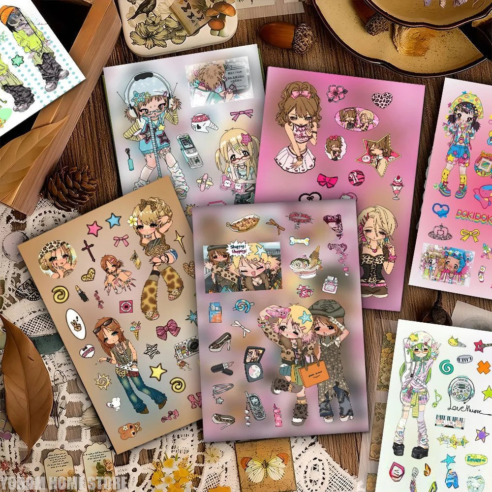 sticker autocollant rose personnages animés coeurs étoiles fruits opacité illustration cartoon multicolore