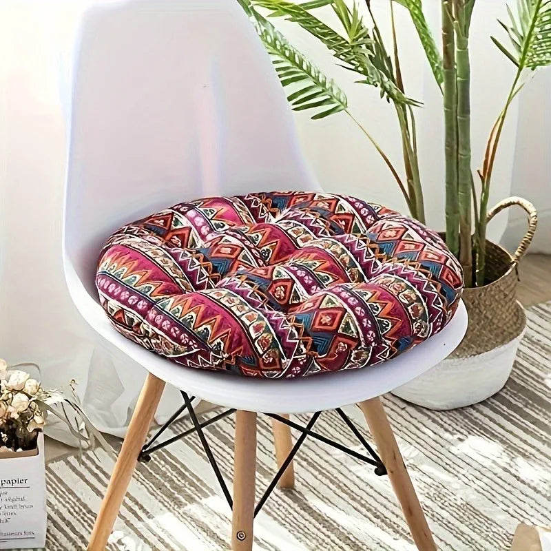 coussin siège carré rond couleur rouge bleu motif aztèque ethnique tissu polyester tat opaque