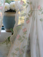 rideau floral transparent romantique blanc rose vert dentelle echangement daillets balcon chambre