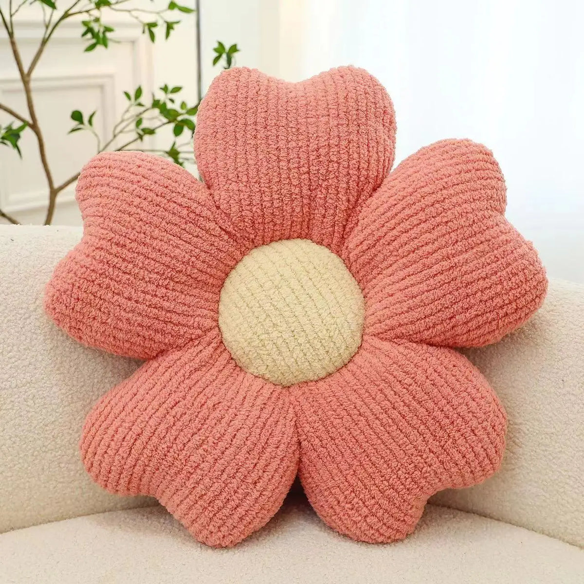 coussin décoratif fleurs stylisées orange vert moderne canapé chaise table maison