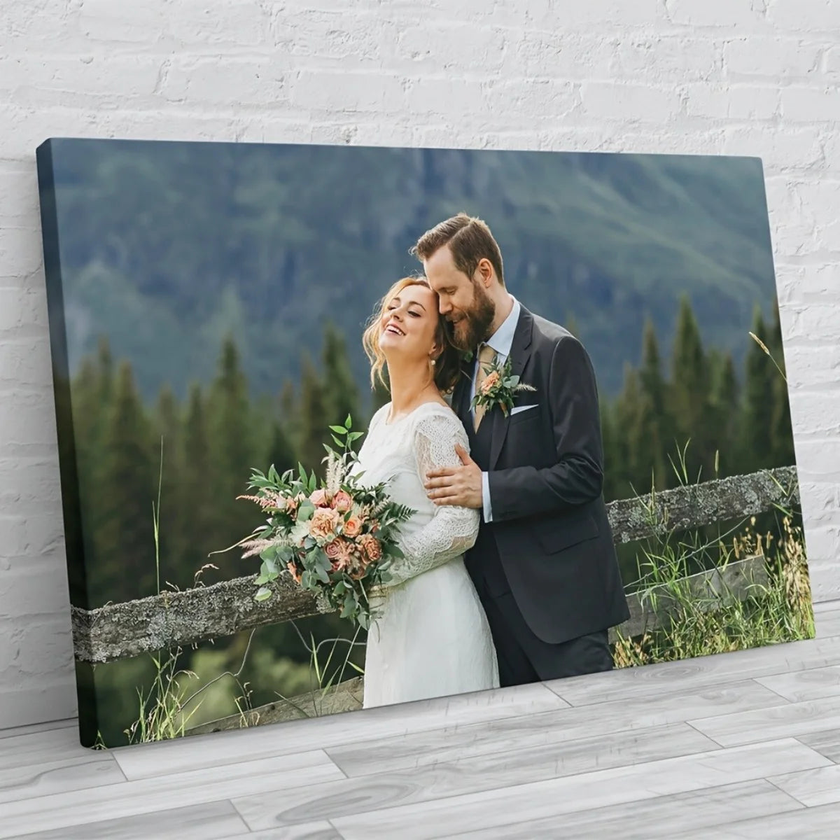 toile d'art personnalisable photo mariage paysage classique romantique blanc gris vert bleu beige
