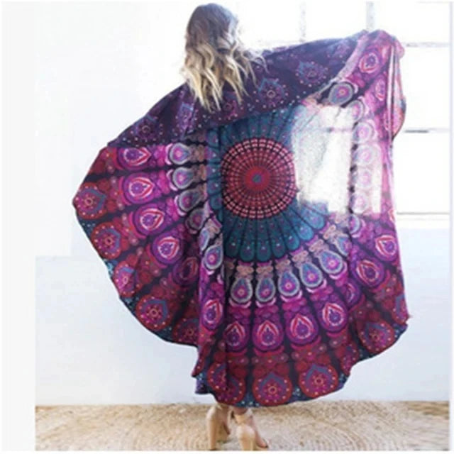 serviette plage ronde motif mandala boho chic coton polyester décorative grande plage été