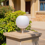 lampe solaire moderne blanc rond translucide base métallique éclairage extérieur autoinstallation led