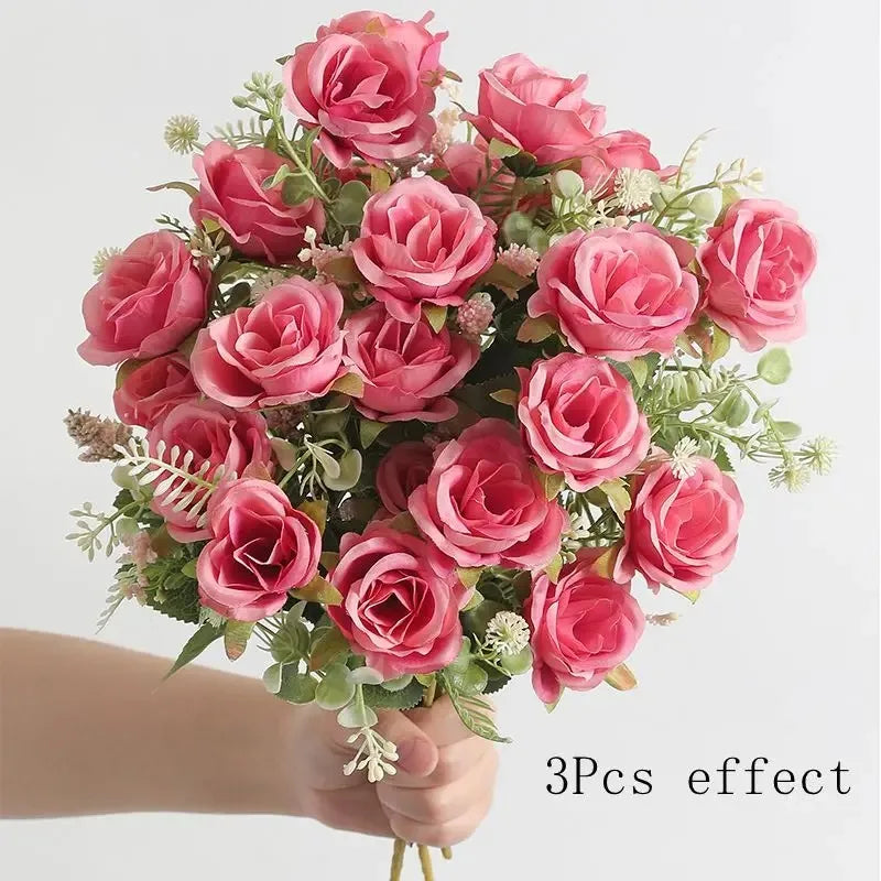 bouquet roses artificielles 30cm soie blanc rose rouge naturel decoration maison vase fleurs intérieur