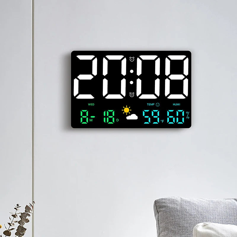 horloge numérique moderne minimaliste affichage température humidité météo réveil couleurs noire blanche lumineuse