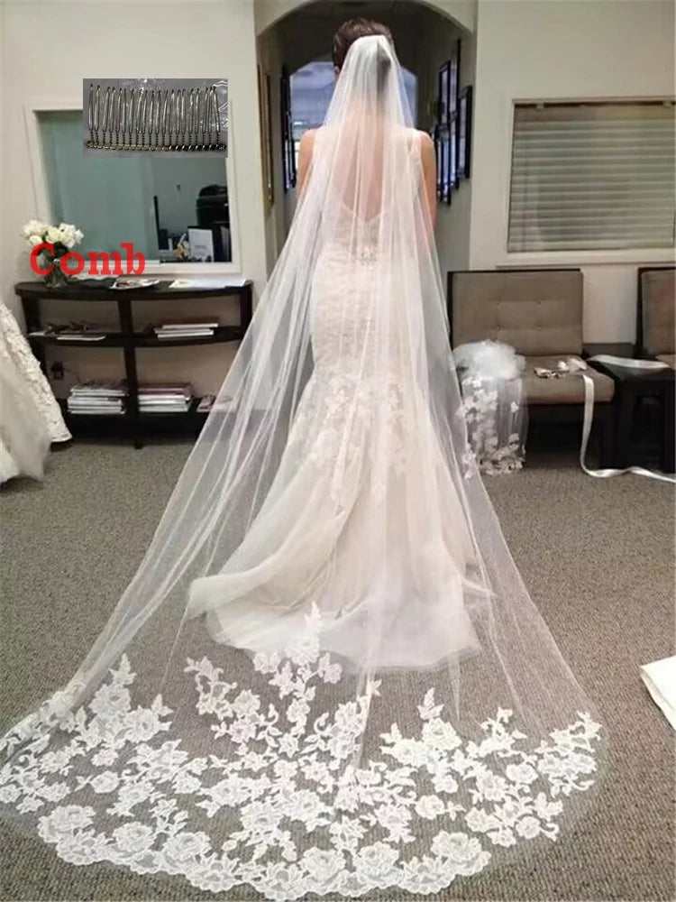 voile mariée blanc broderie florale classique bord dentelle polyester femme