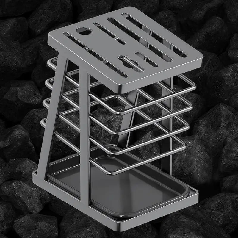 support couteaux gris moderne plateau détachable ustensiles scies cuisine rangement efficace