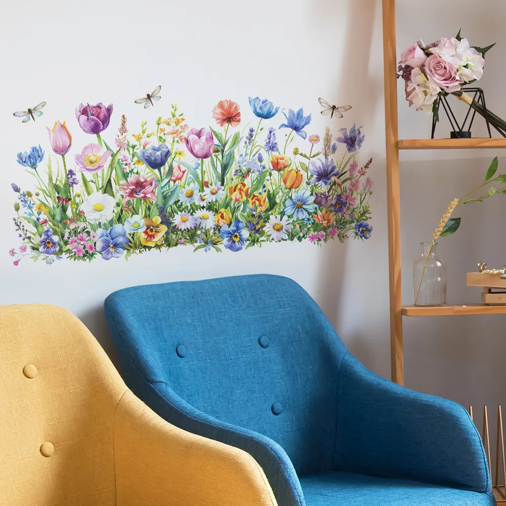 autocollants muraux fleurs colorées décoration moderne intérieur salon chambre résistants eau pvc autoadhésifs