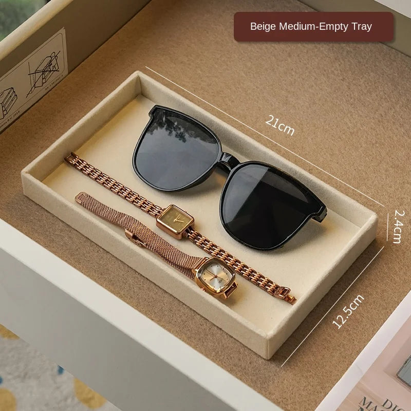 boîte rangement bijoux moderne beige flanelle douce boucles oreilles bagues colliers pendentifs montres lunettes