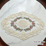 serviettes table vintage broderie florale dentelle rose blanc vert