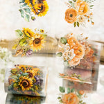 ruban decoratif floral vintage adhesif jaune orange rose violet vert blanc tournesols roses motifs
