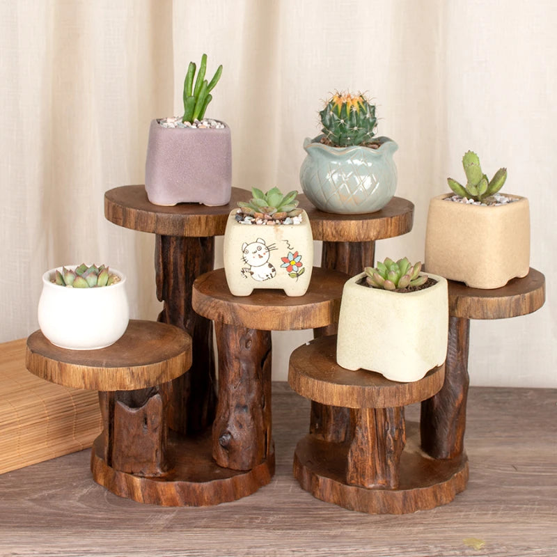 support plantes marron clair bois brut rustique salon trois niveaux sans pliage imperméable
