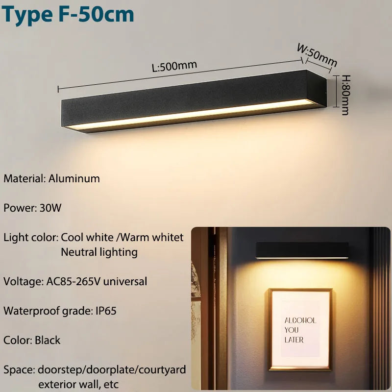 applique murale led moderne noir blanc ip65 2000lm 200mm 300mm 500mm minimaliste