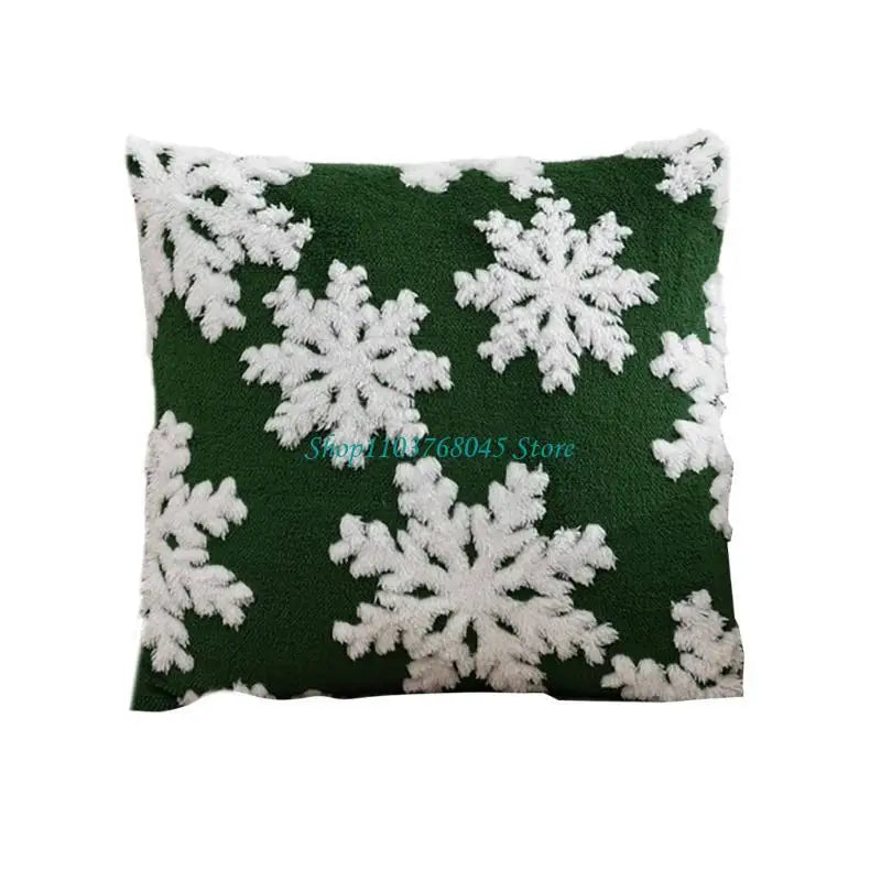housse coussin motif flocons neige rennes noel vert blanc coton polyester lit festive