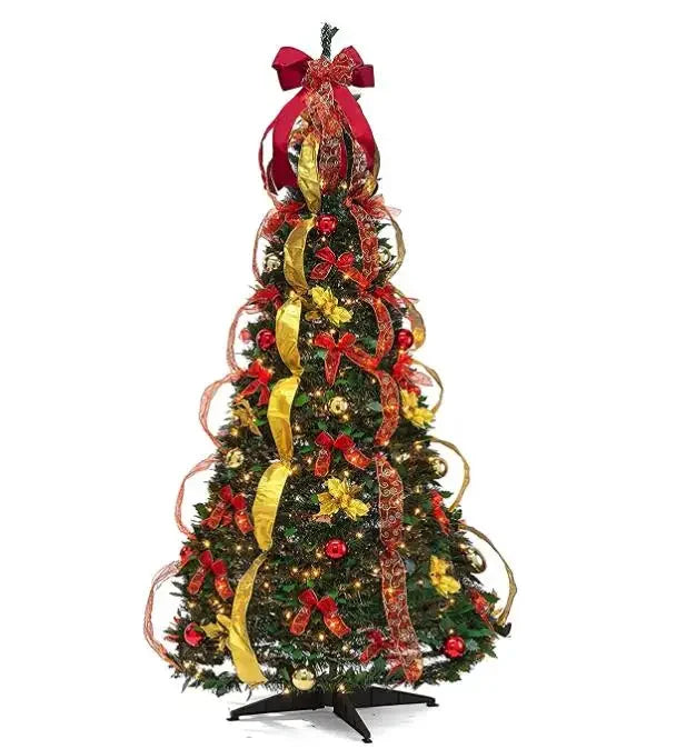 Sapin de Noël pliable 1.8m pré-décoré avec lumières chaudes dans un salon