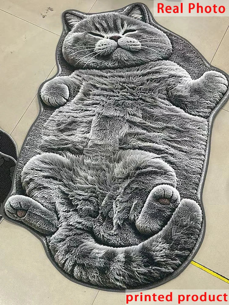 tapis chaton pelucheux gris 3d salon chambre couloir décoratif polyester PVC