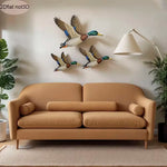 décoration murale canards vol bois métal naturel adhésif inclusion trois pièces réaliste vert marron