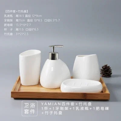 ensemble salle bain blanc moderne distributeur savon porte savon deux tasses dents deux brosses