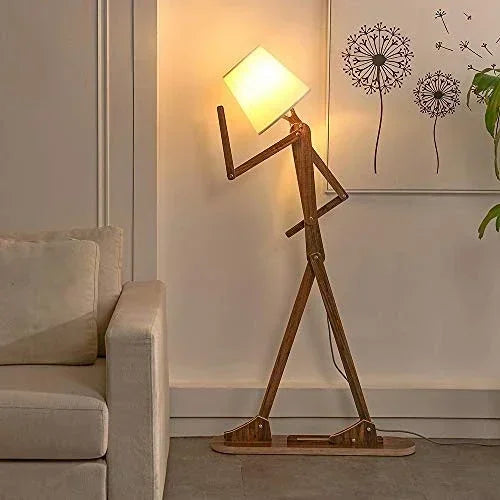 lampe sol moderne bras articulés tête lumineuse bois orange éclairage led original fixations modernes