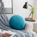 taies d'oreillers rondes velours couleurs unies moderne décoratives intérieur blanc bleu marine jaune rose