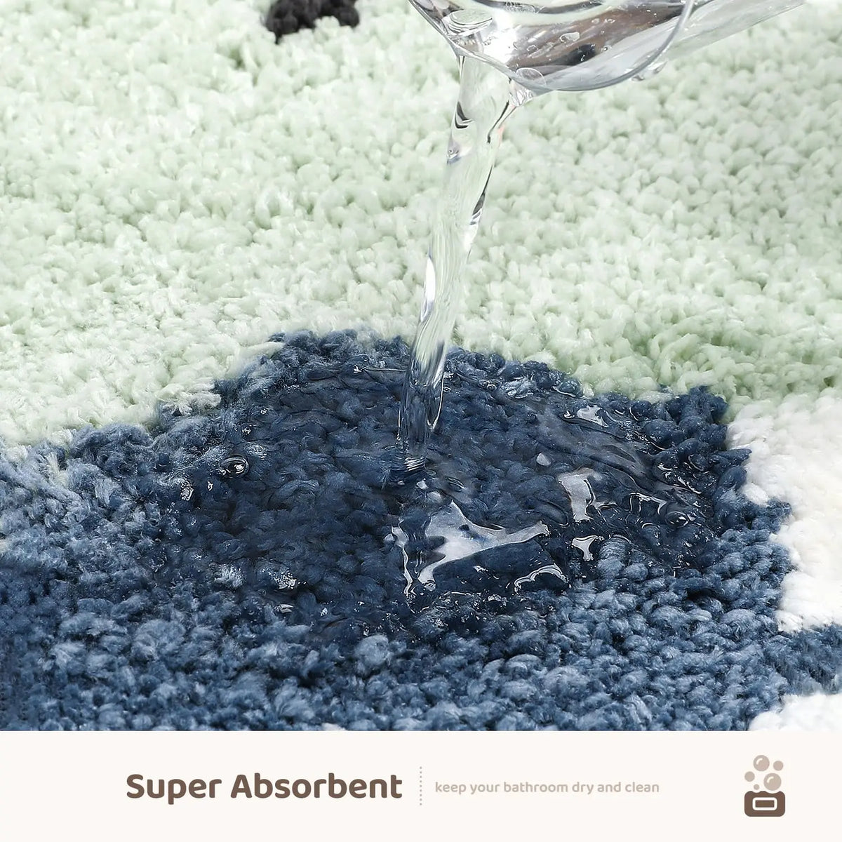 tapis bain antidérapant polyester feutre décoratif carreaux géométriques souriant vert clair bleu marine