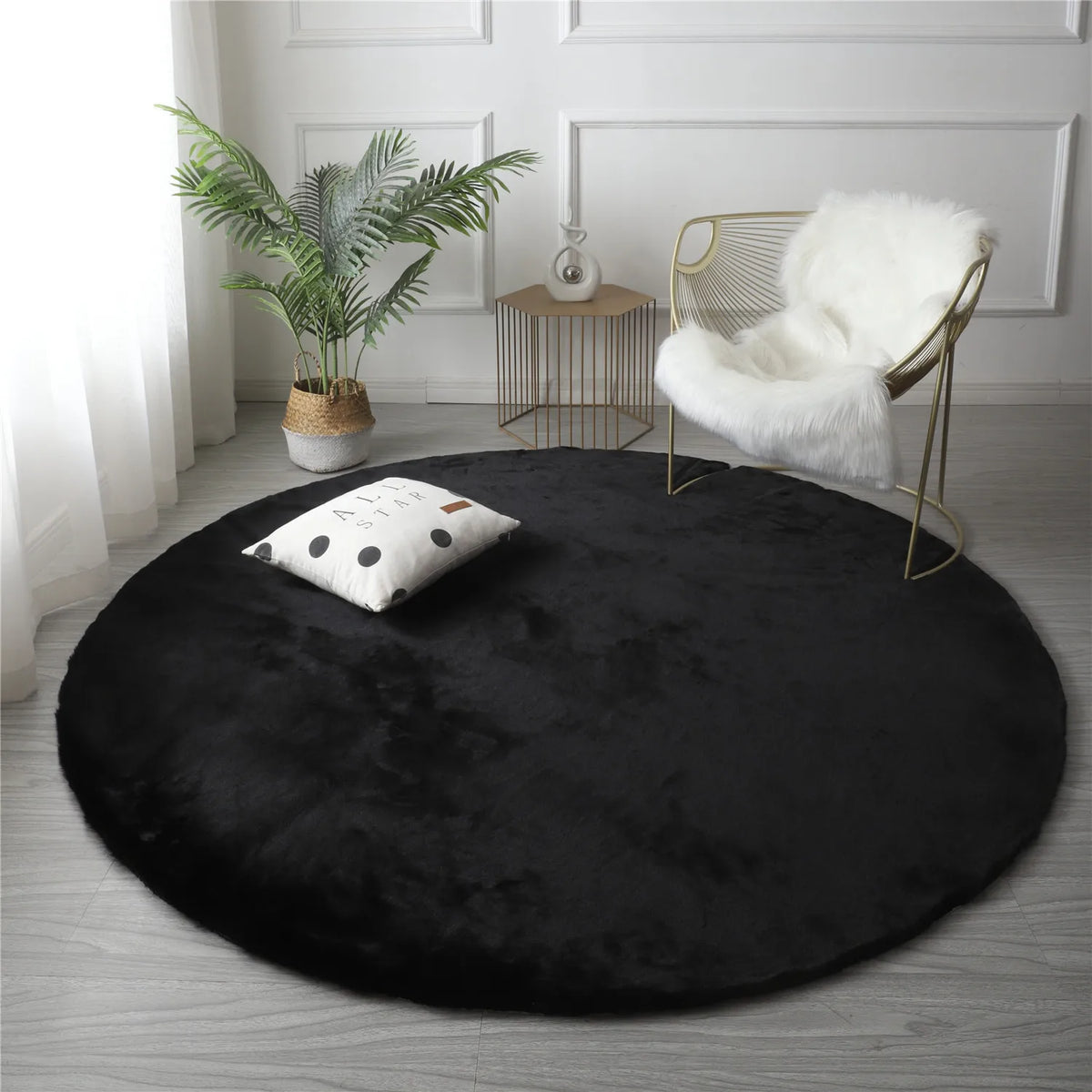 tapis rond velours noir gris moderne maison laveable polyester minimaliste chambre sofa chevet