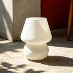 lampe poser contemporaine marron blanc jaune texture marbrée motifs géométriques opacité minimaliste