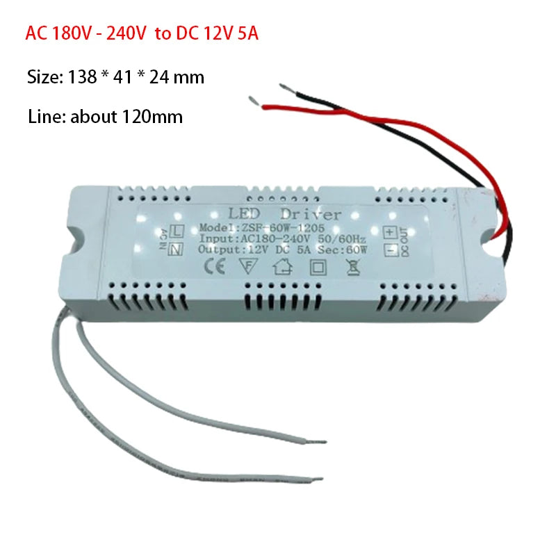 adaptateur led driver 12v 1a 6w 2a 24w 3a 36w 4a 48w 5a 60w