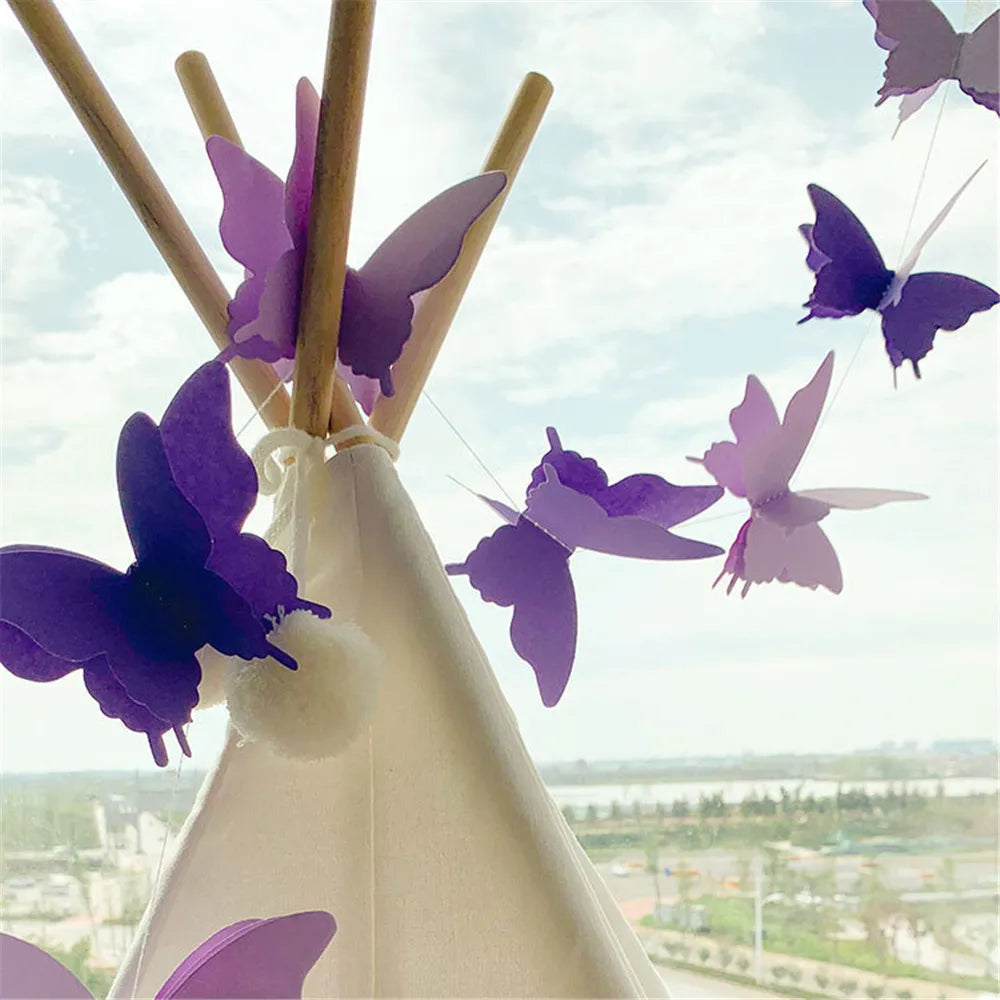 guirlande papillons papier couleurs violet bleu orange rose vert guirlande festive enfantine bohème structure