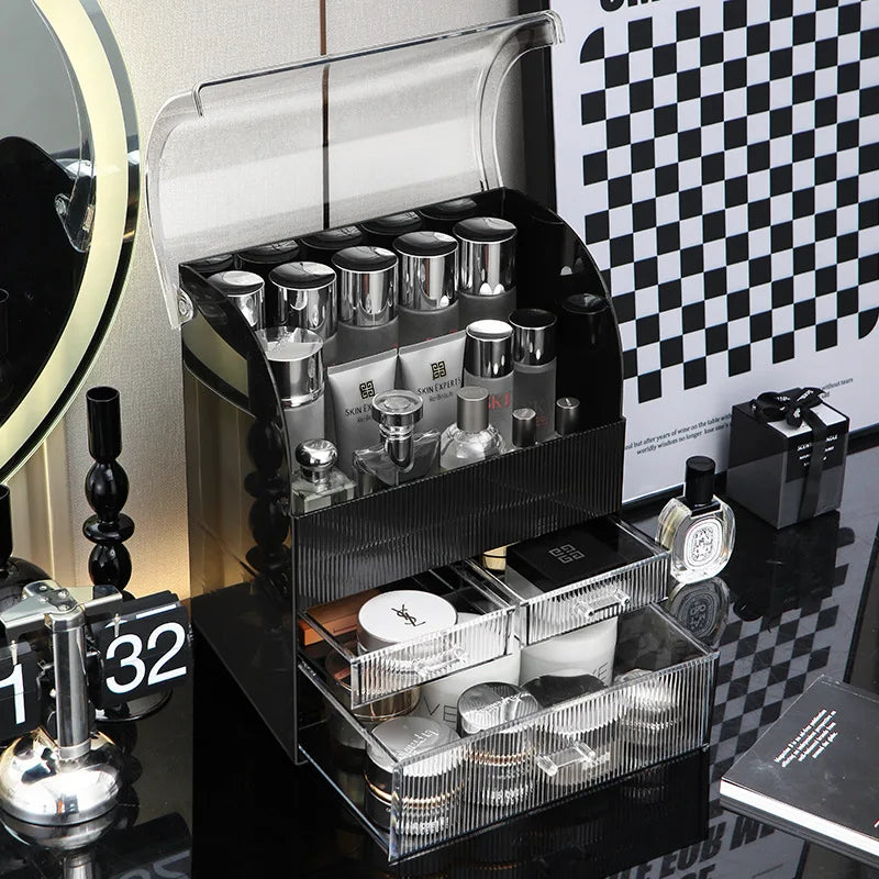 boîte rangement cosmétique noir rayures verticales moderne réutilisable plastique