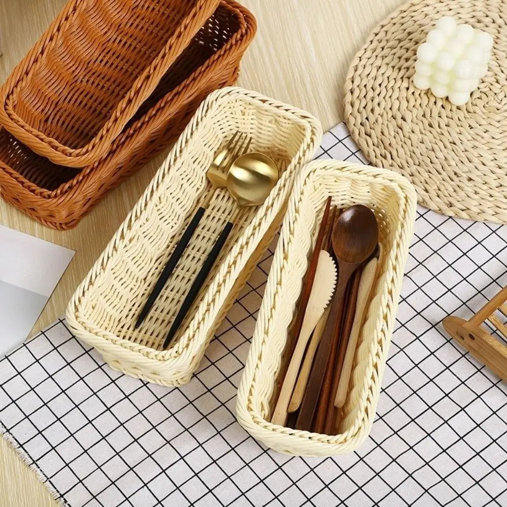 panier tressé beige clair rangement vaisselle portable maison réutilisable multifonction 25x10x6cm