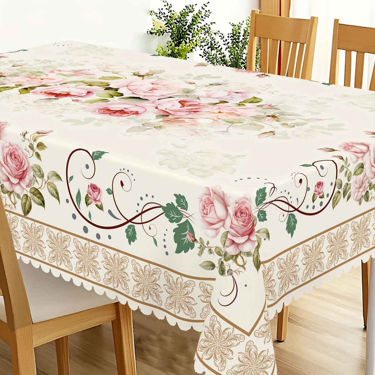 nappe fleur rose printemps table manger moderne décoration mariage blanc vert beige