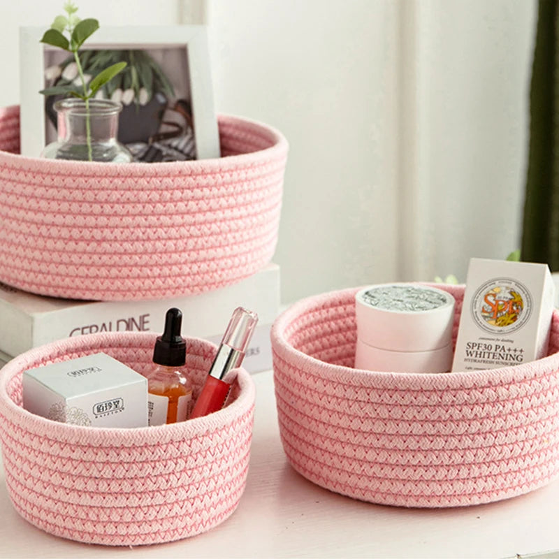 paniers rangement tissés main gris rose beige zigzag multiple opacité minimaliste réutilisable respectueux environnement