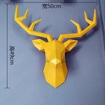 décoration murale moderne tête cerf résine peinte main blanc jaune rose chambre salon