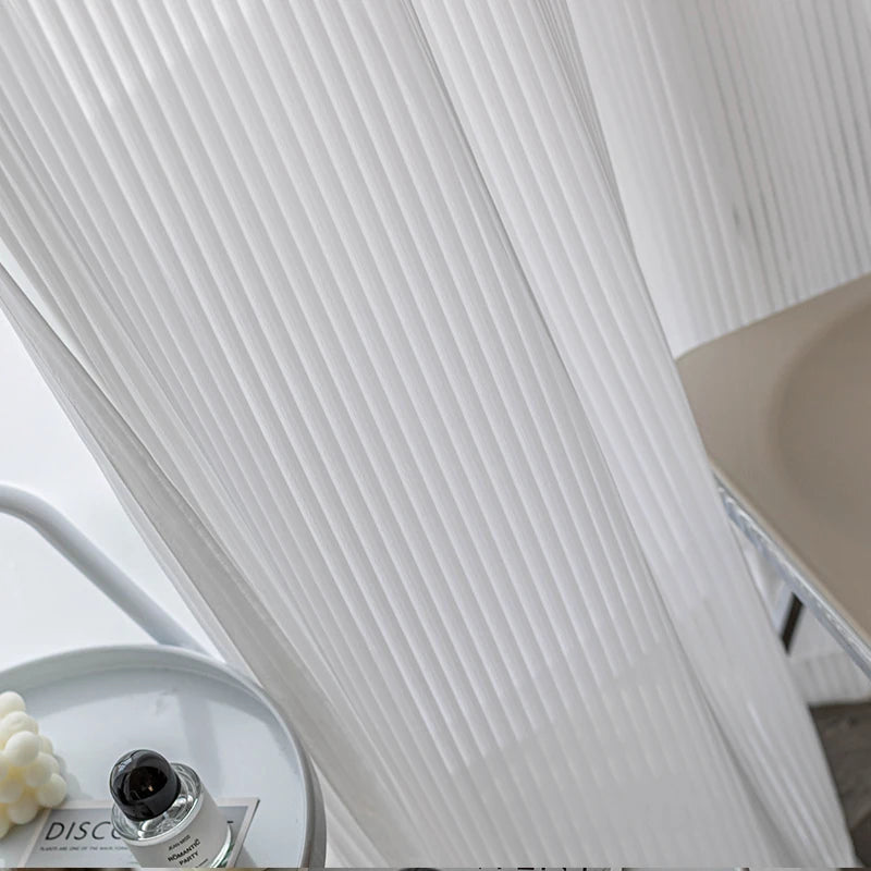 rideau tulle blanc rayures verticales translucide moderne fenetre 100cm 150cm 200cm 250cm 300cm 400cm