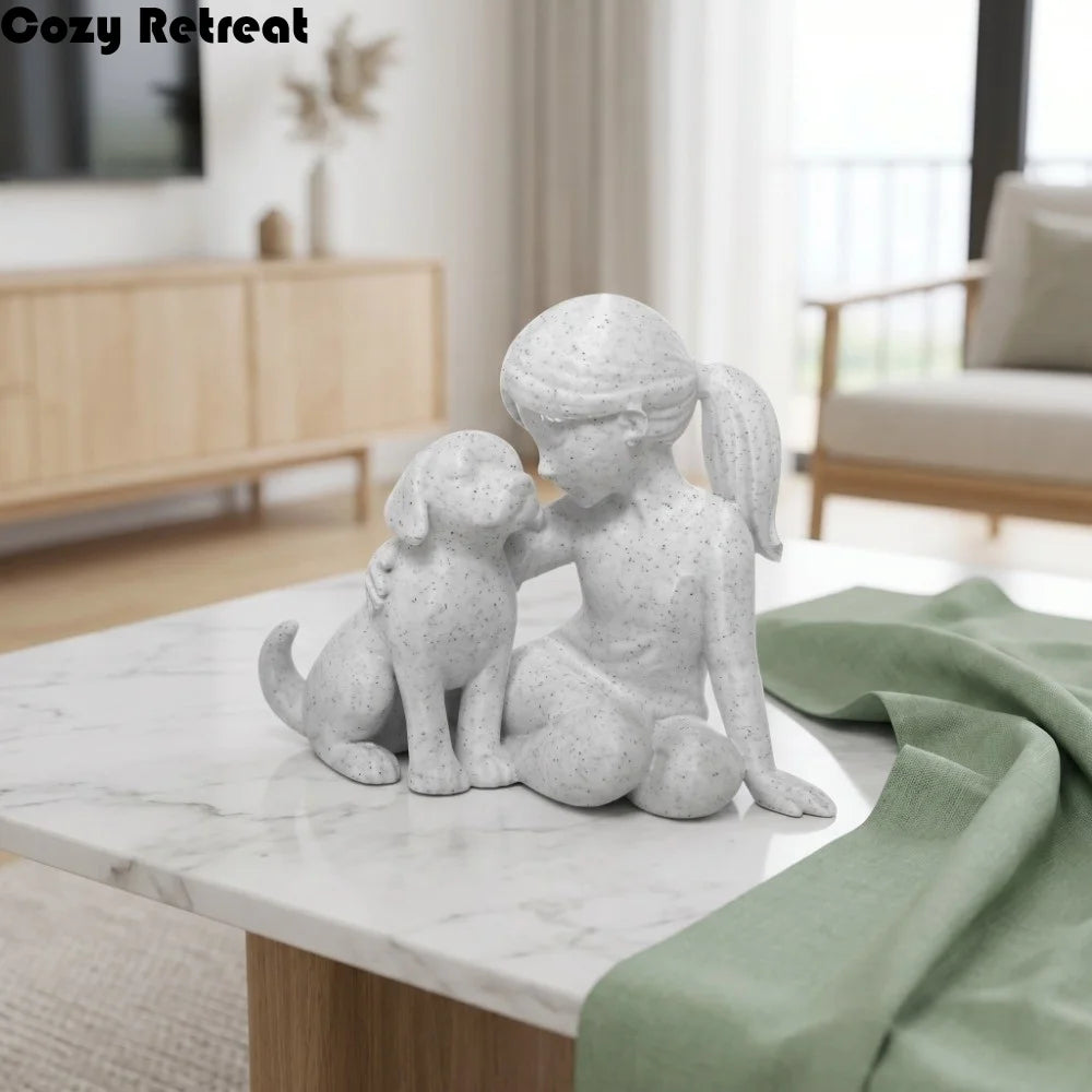 statue fille chien blanc noir pierre aspect granuleux décorative nordique chambre erotique