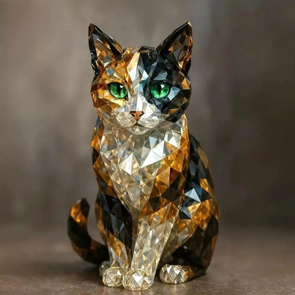figurines animaux diamantées moderne or noir vert support acrylique géométrique triangles facettesintérieur decoration
