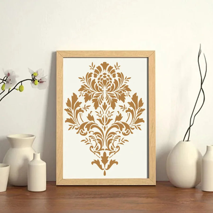 Stencil floral classique baroque marron clair peinture murale opacité 29.7cm 21cm