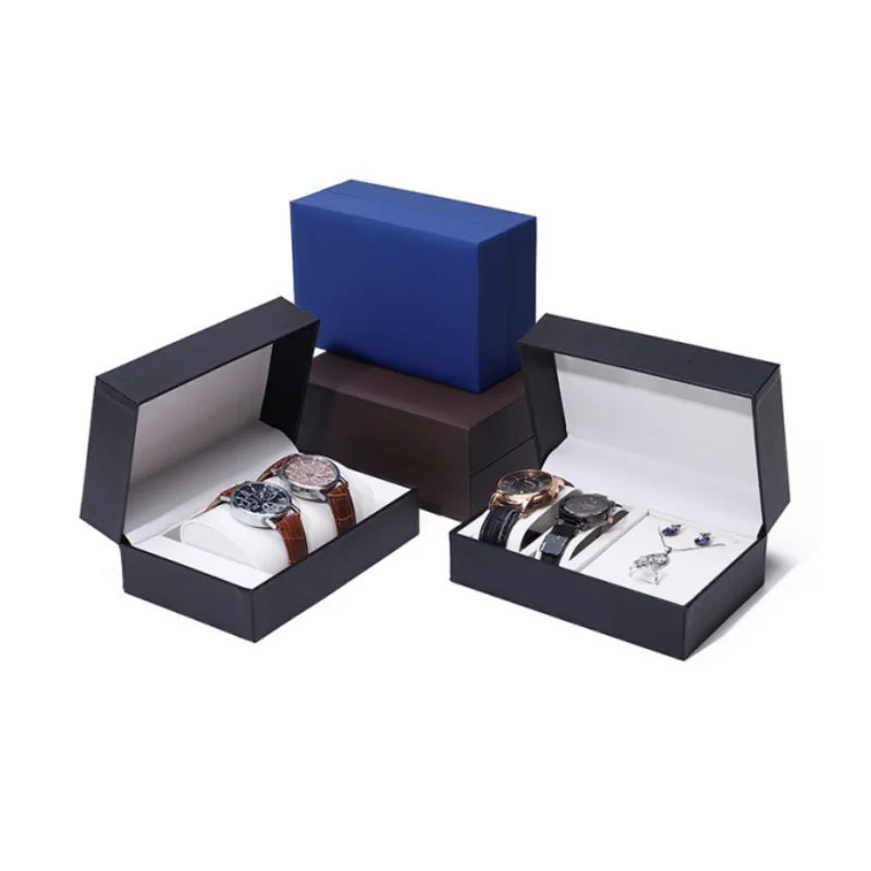 boîtes bijoux cuir moderne noir blanc rouge bleu orange organisateur montres bagues bracelets colliers