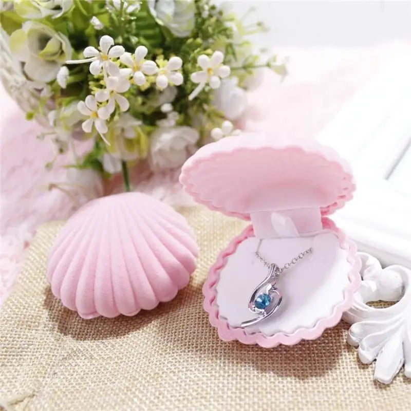 boîte bijoux coquillage blanc rose bleu classique anneaux rangement bague collier