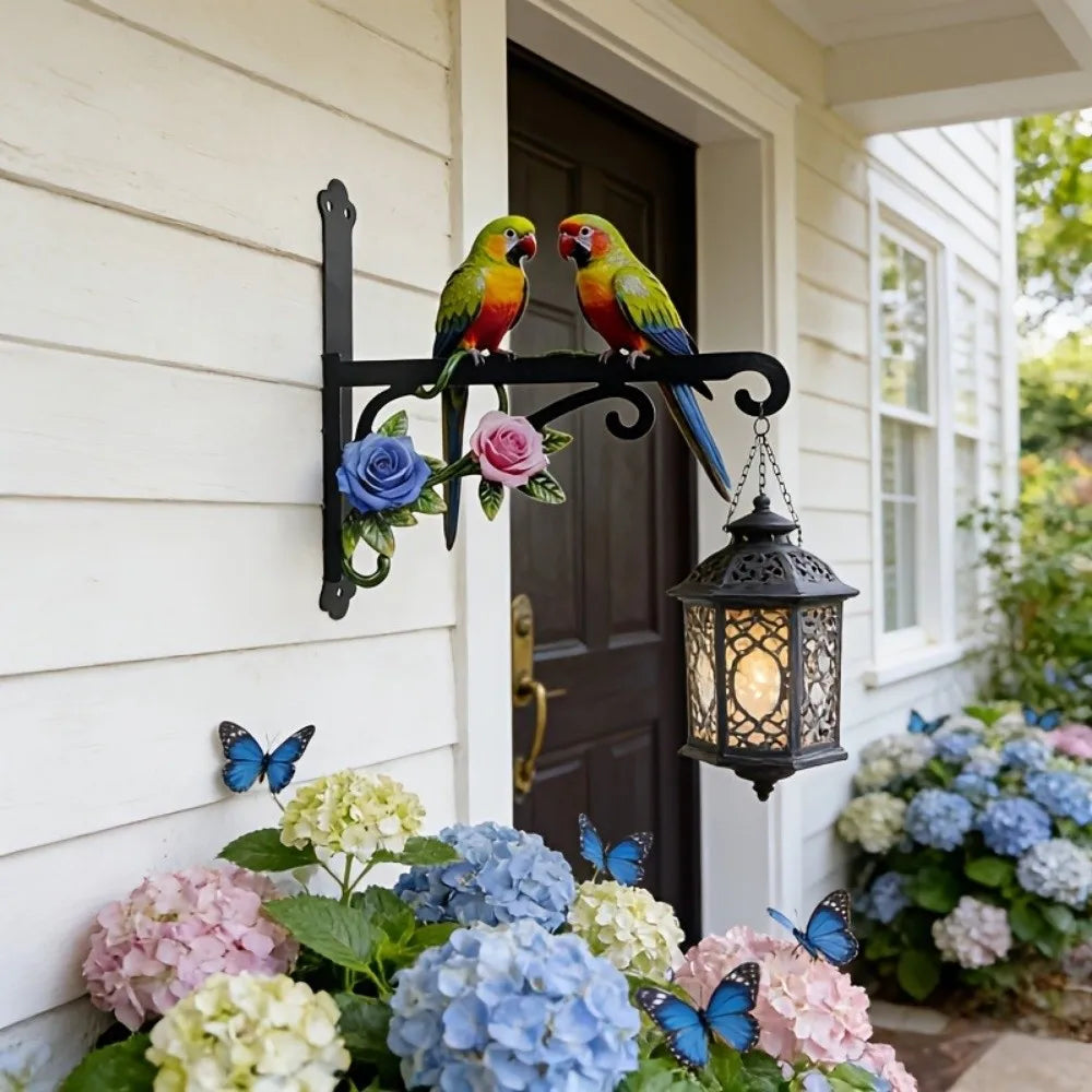 décoration murale oiseaux fleurs artificielles lanterne métal artisanal rustique echangrounoir