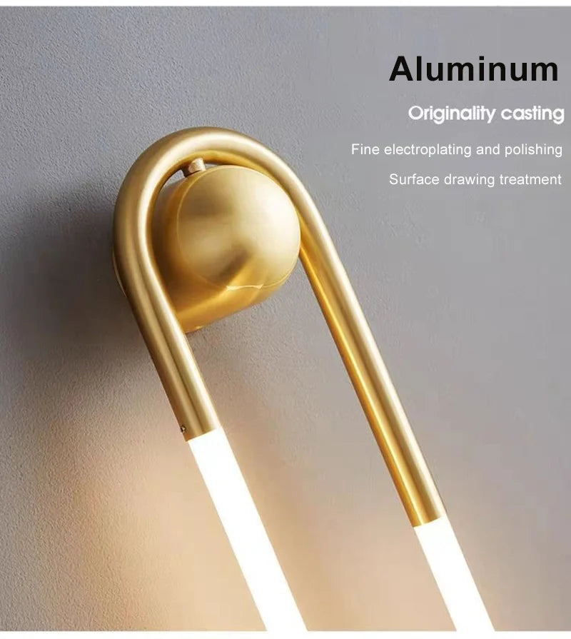 applique murale moderne minimaliste noir doré lumière blanche led fixée mur deux tubes incurvés