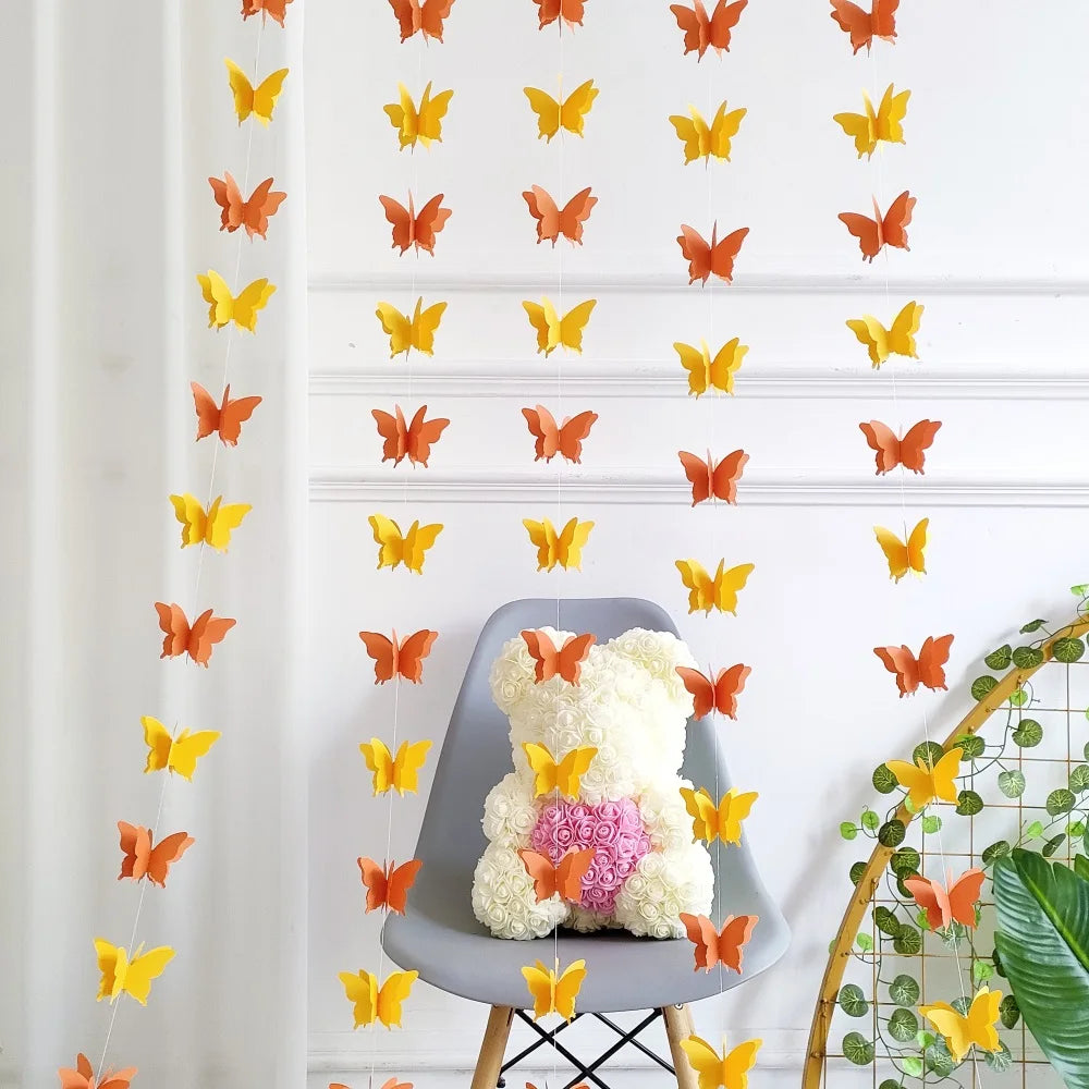 guirlande papillons 3d multicolore décoration anniversaire mariage baptême fêtes années