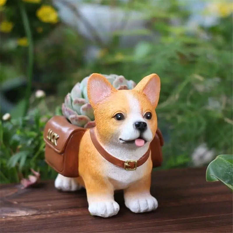 joli chien corgi orange pot fleur succulentes décoration intérieure externe adorable animalier