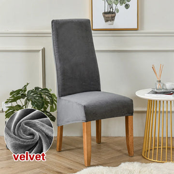 housse chaise velours gris foncé extensible fauteuil salle manger moderne
