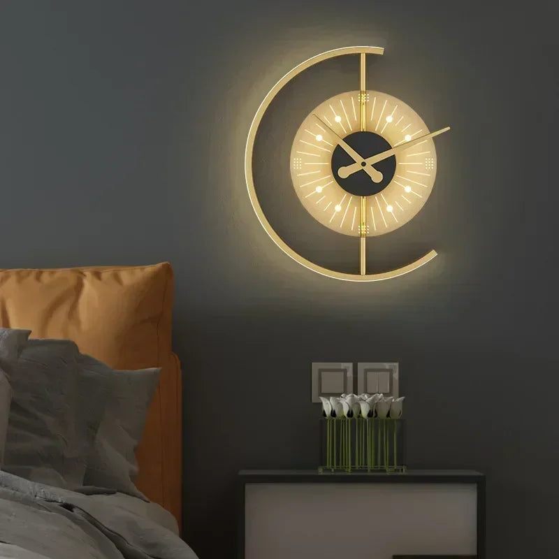 horloge murale moderne or noir lumineuse éclairage led fixée mur minimaliste