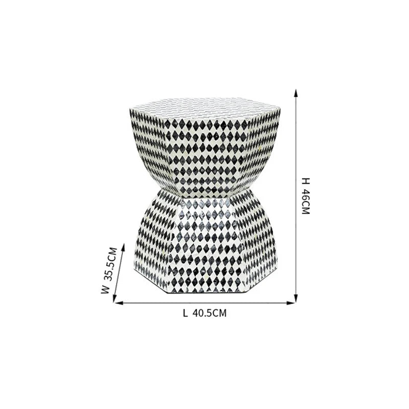 table basse contemporaine bois blanc bleu foncé motifs losanges texturés