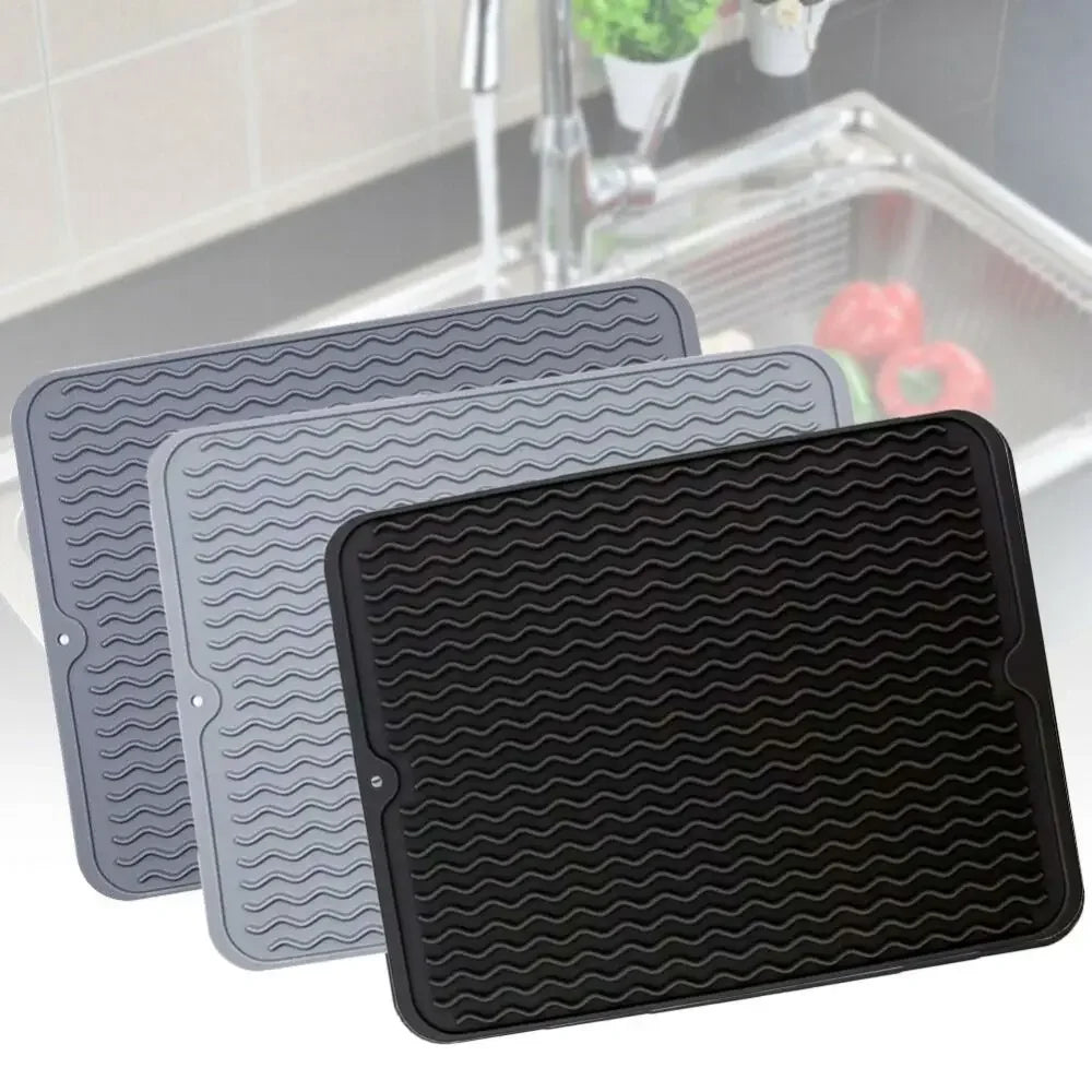 tapis table silicone rectangulaire moderne rayures ondulées gris noir protection cuisine support vaisselle