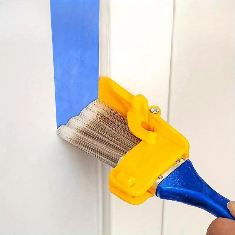 pinceau peinture bleu jaune gris clips poils poignée plastique